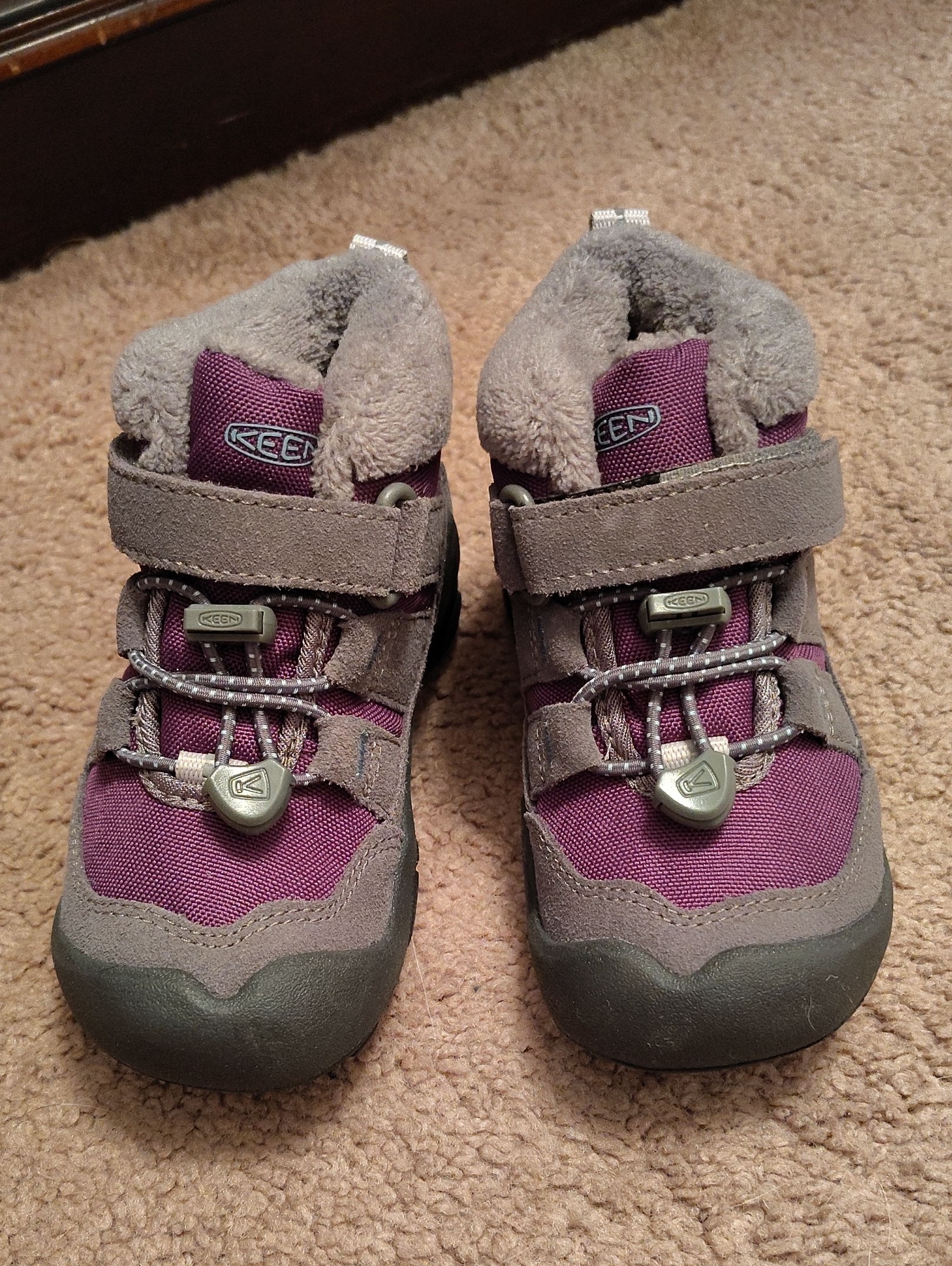 Keen Kids Purple And Gray Insulated Strap Boots